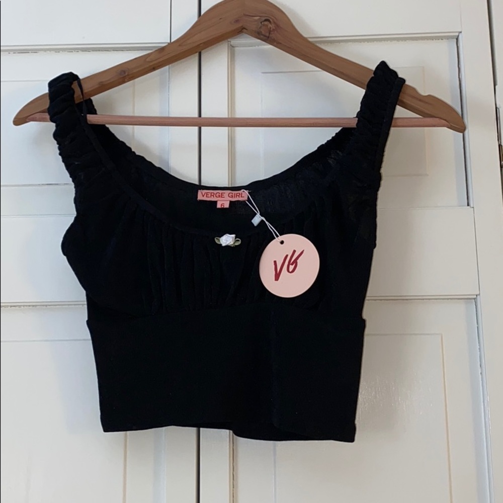 Verge girl black crop top with rouched front